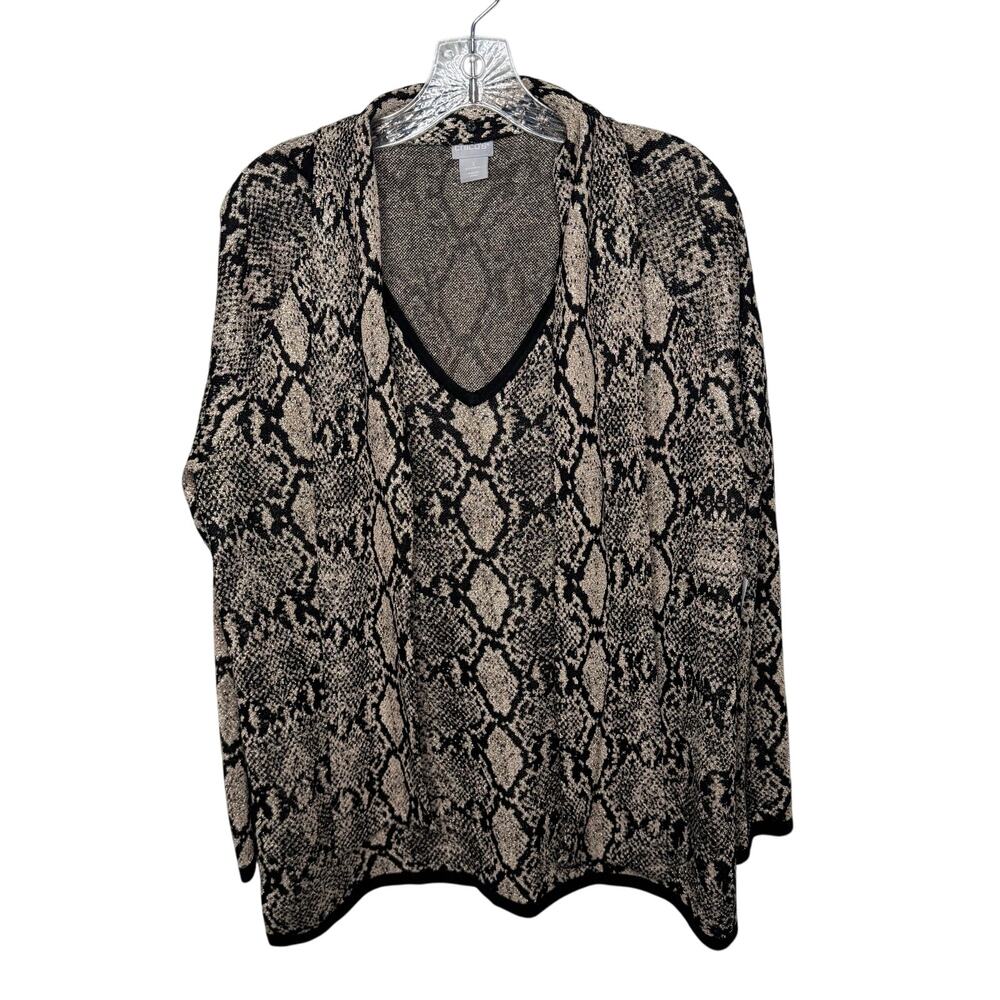 Chico’s Snake Print Metallic Tie Front V-Neck Pullover Sweater Size 3 XL